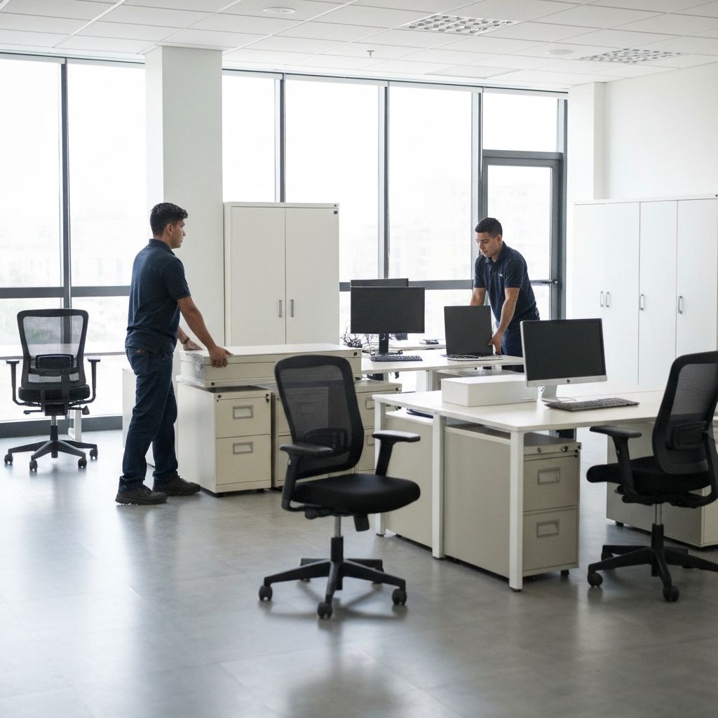 Office furniture being moved professionally